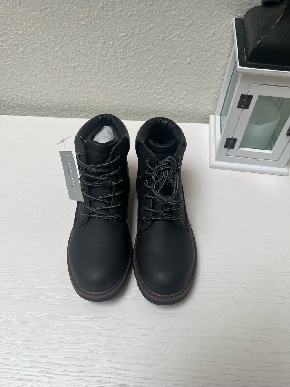 Perry Ellis Black Lace-Up Ankle Boots